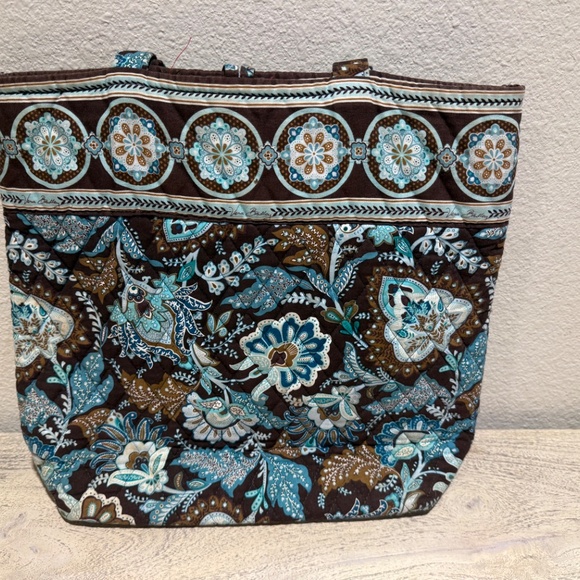 Vera Bradley Java Blue Retired Tote Bag Brown Turquoise - Picture 5 of 14